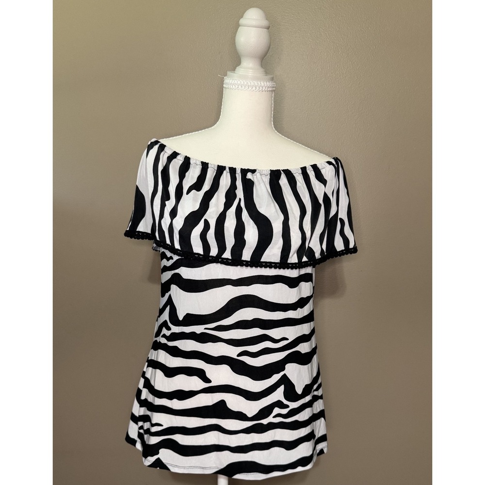 Shannon Ford Zebra Print Off Shoulder Top Size S #1147